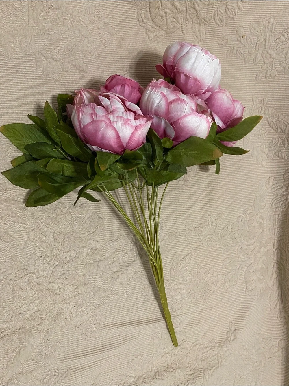 Faux Peony Bouquet Pink and White